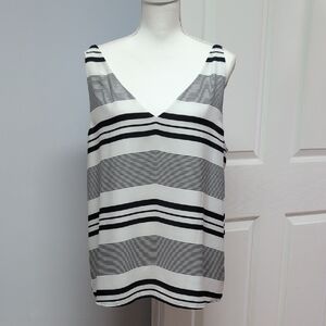 Express Black/White Striped Criss Cross Back Double V Fully Lined Tank Size XL